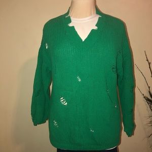 H&M Divided distressed green sweater